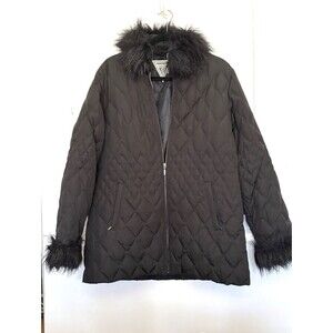 Marvin Richards Black Faux Fur Hooded Women's Coat 80% Down 20% feathers Size L